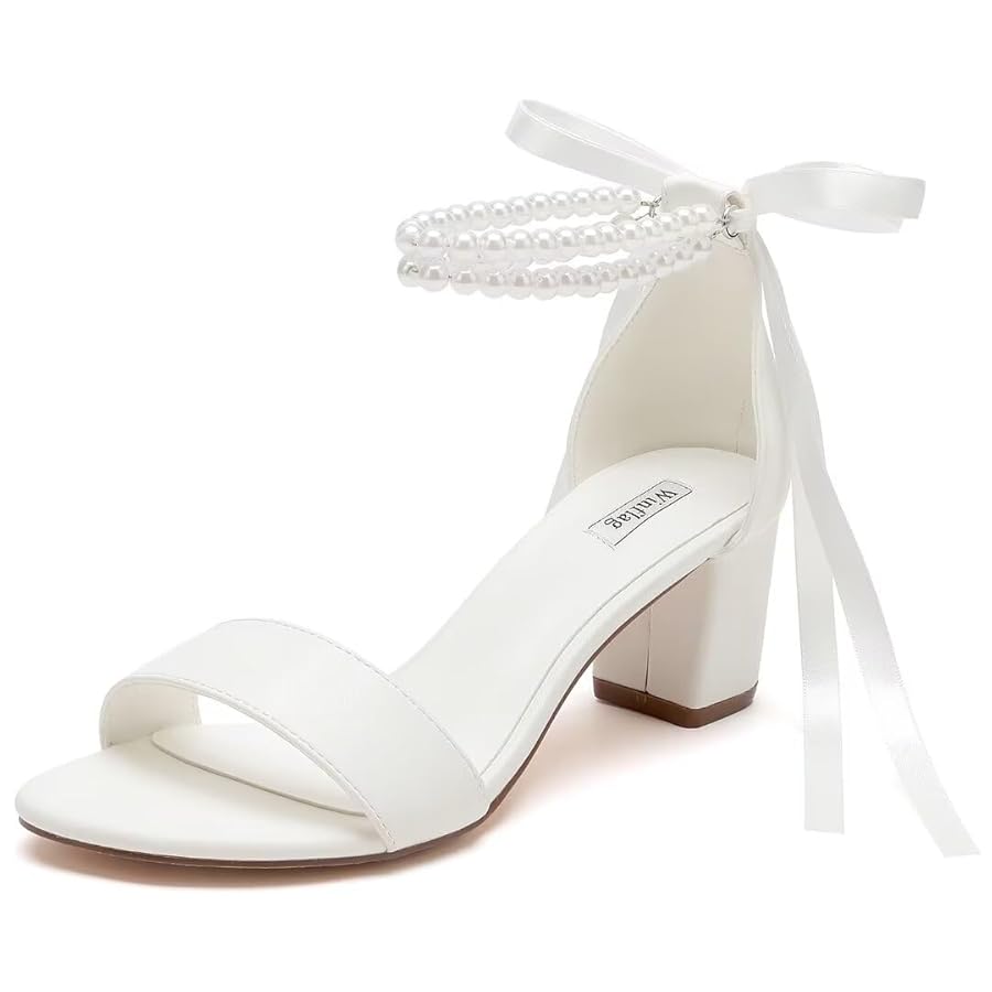 Amazon.com | Winflag Pearl Wedding Shoes Open Toe Block Heel
